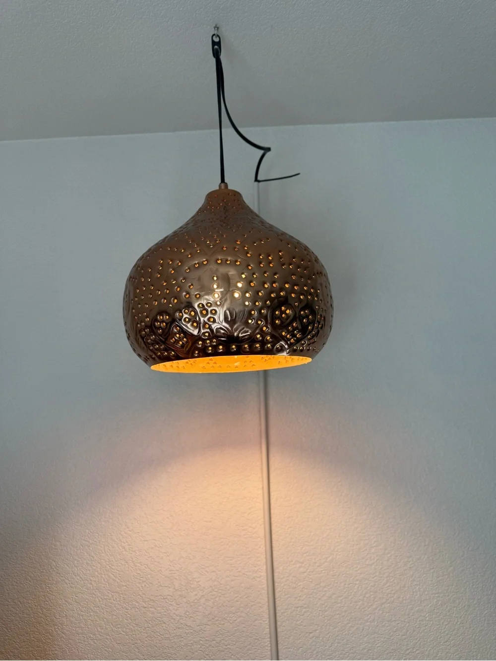 Copper Perforated Sunburst Hanging Lamp ~ RARE